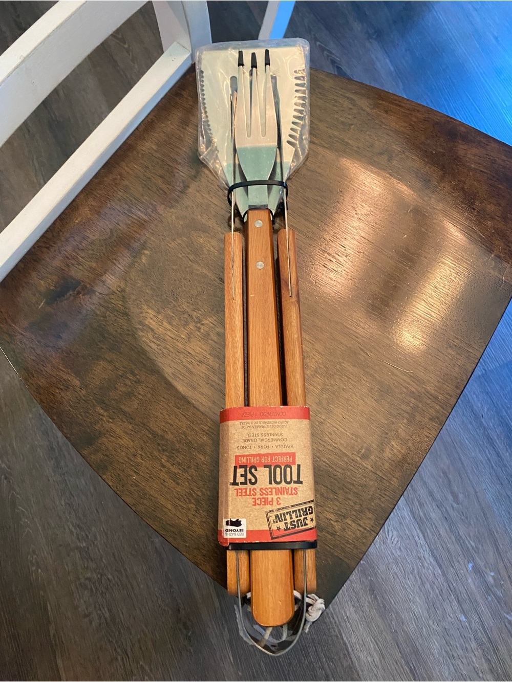 NWT 3-Piece BBQ Tool Set in Wood and Stainless Steel